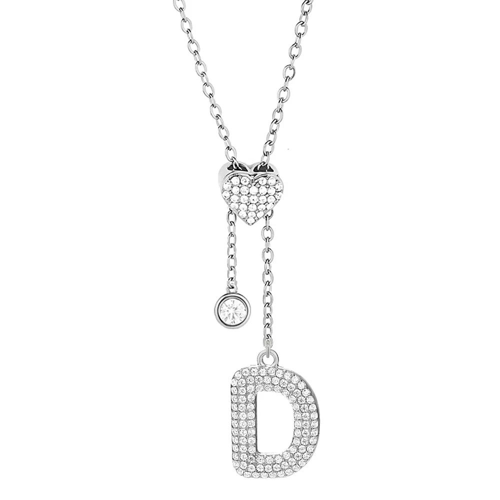 Polished 316 Stainless Steel Pavé Initial Necklace - Silver Letter O