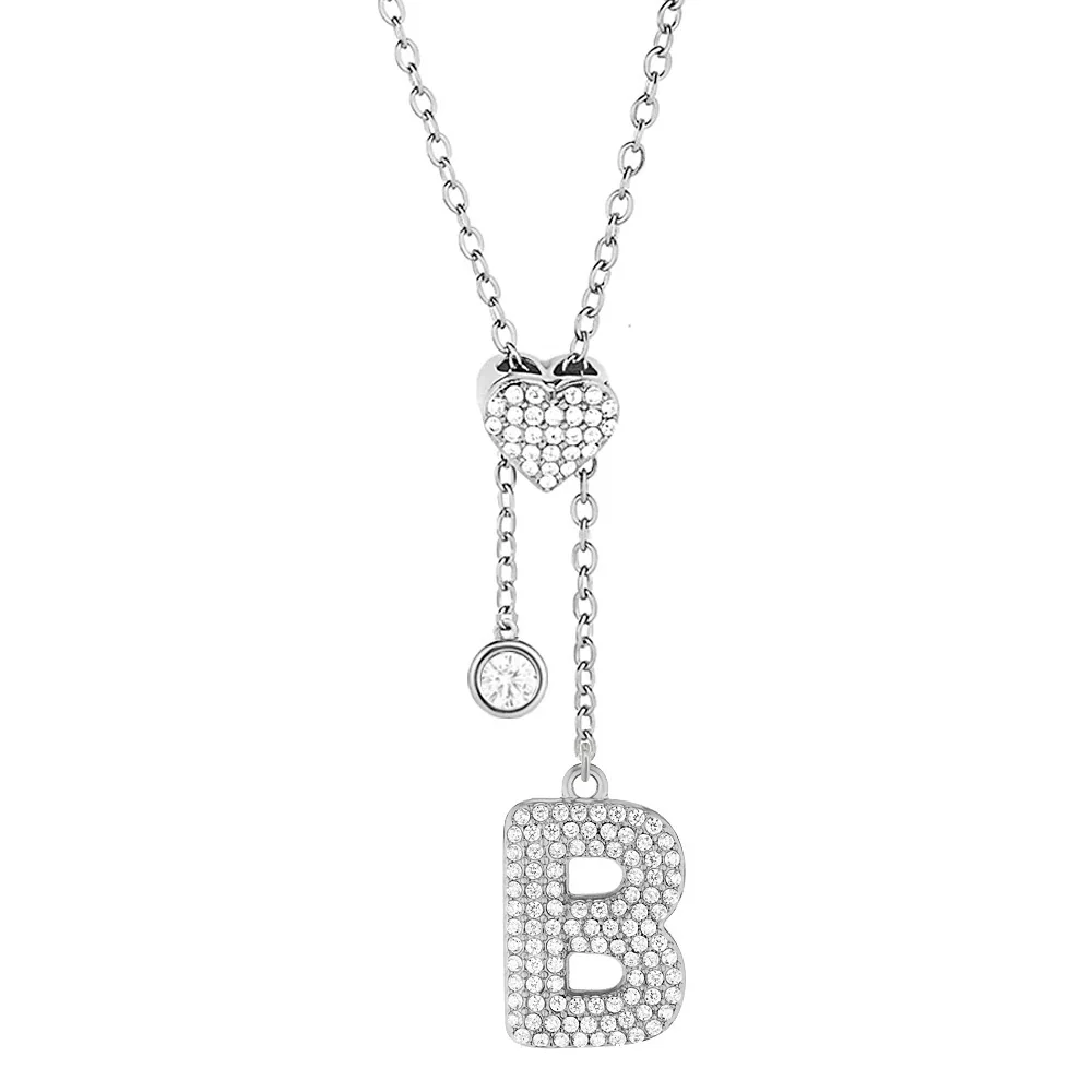 Polished 316 Stainless Steel Pavé Initial Necklace - Gold Letter E