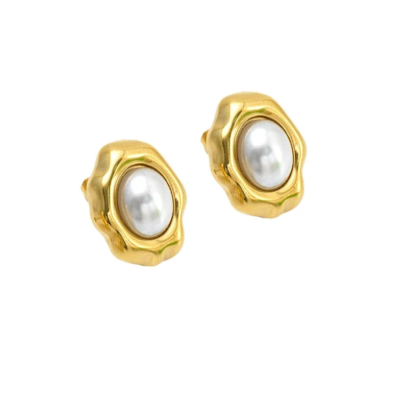 Sculptural 316 Stainless Steel Oval Cabochon Stud Earrings