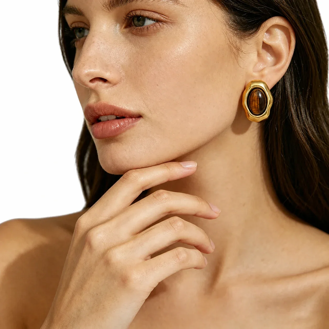 Sculptural 316 Stainless Steel Oval Cabochon Stud Earrings