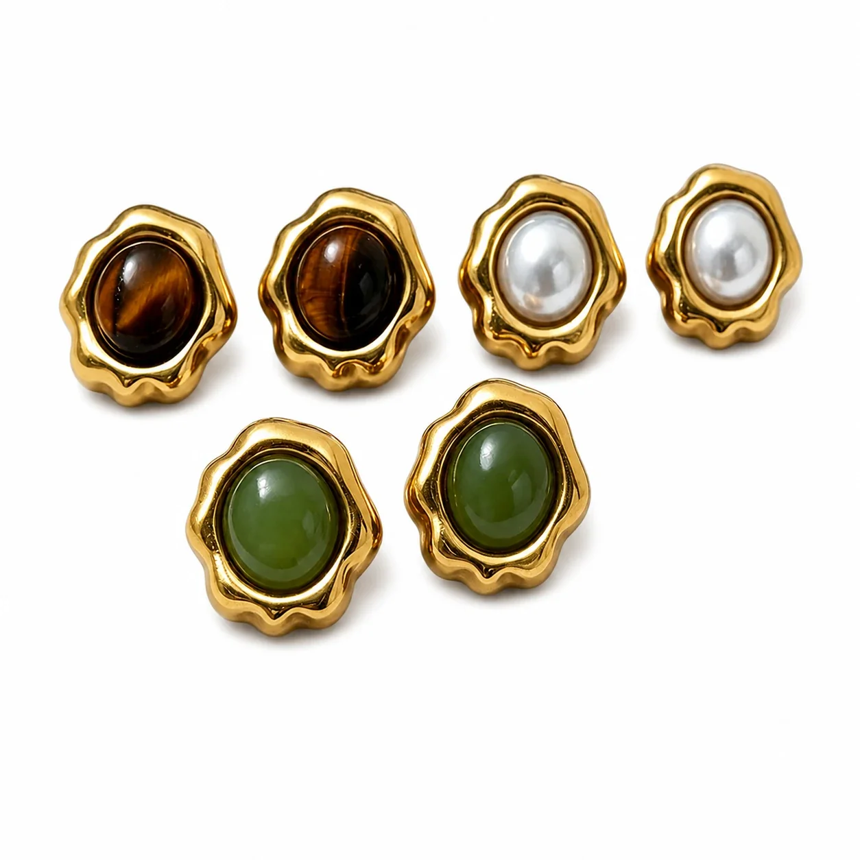 Sculptural 316 Stainless Steel Oval Cabochon Stud Earrings
