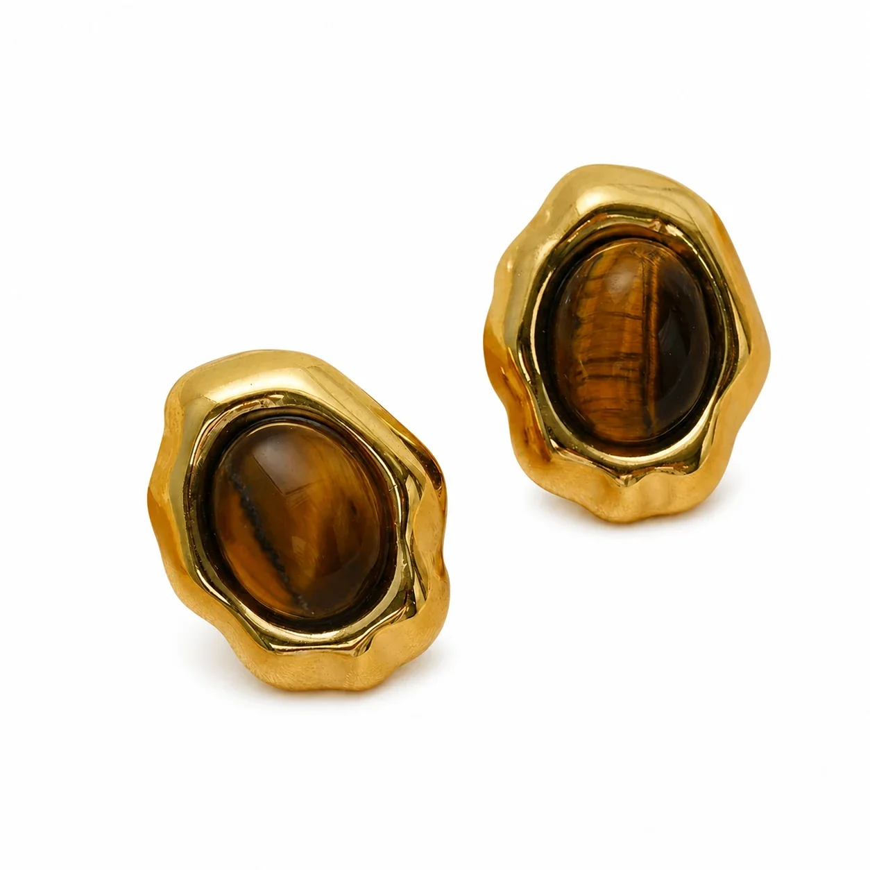Sculptural 316 Stainless Steel Oval Cabochon Stud Earrings