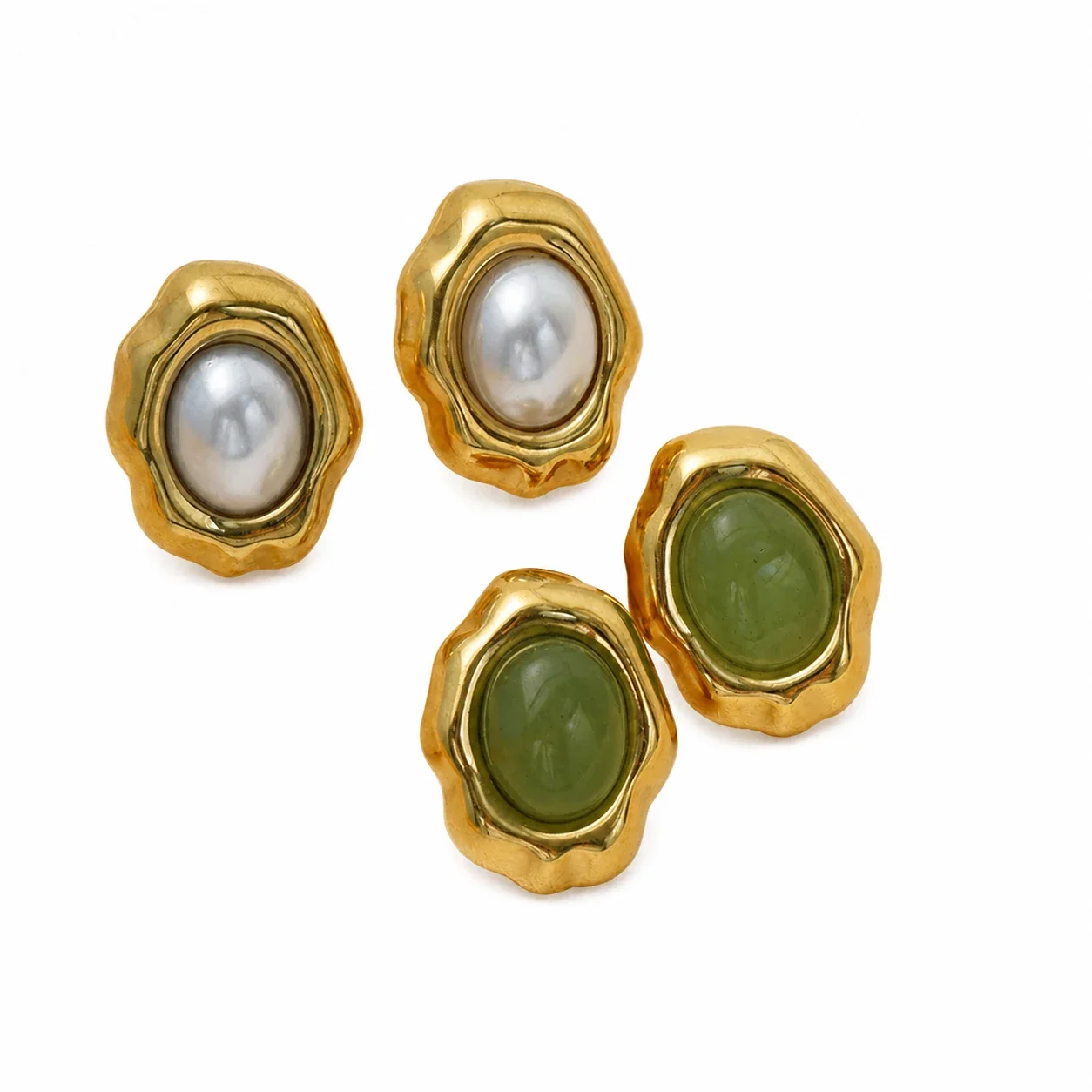 Sculptural 316 Stainless Steel Oval Cabochon Stud Earrings