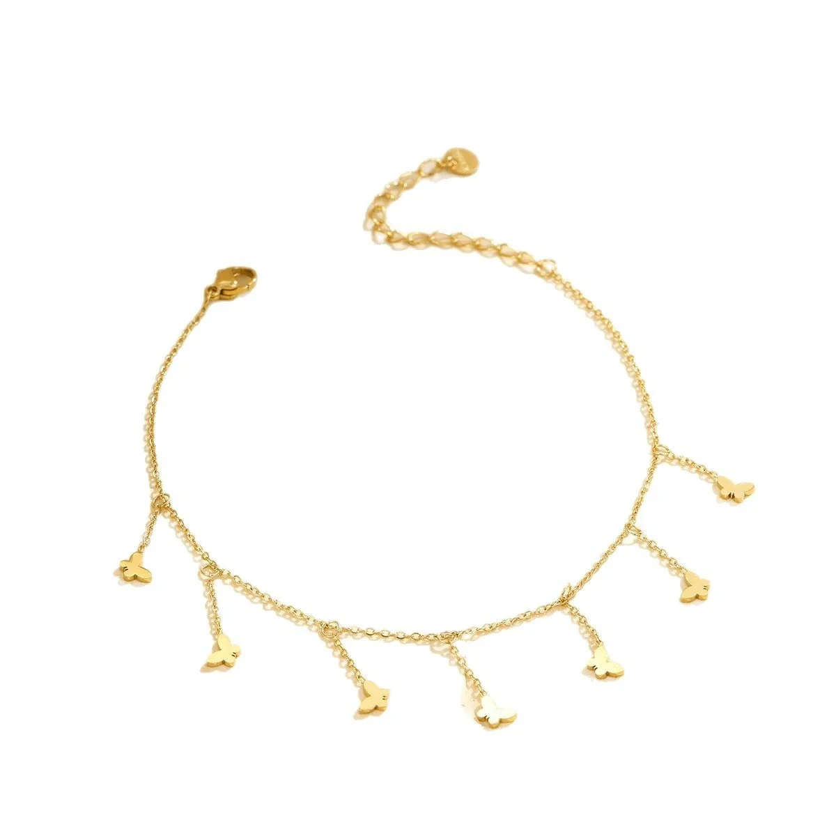 Butterfly Anklet with Crystal Motifs in Gold-Tone Steel