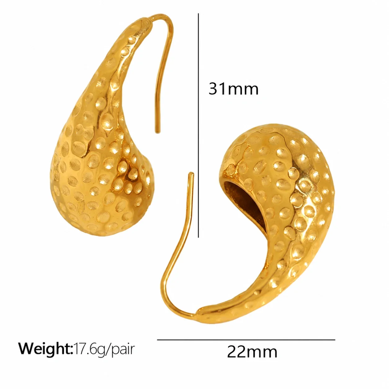 Foto del producto: Pendientes de Gancho en Forma de Gota con Volumen Orgánico, Acero Inoxidable