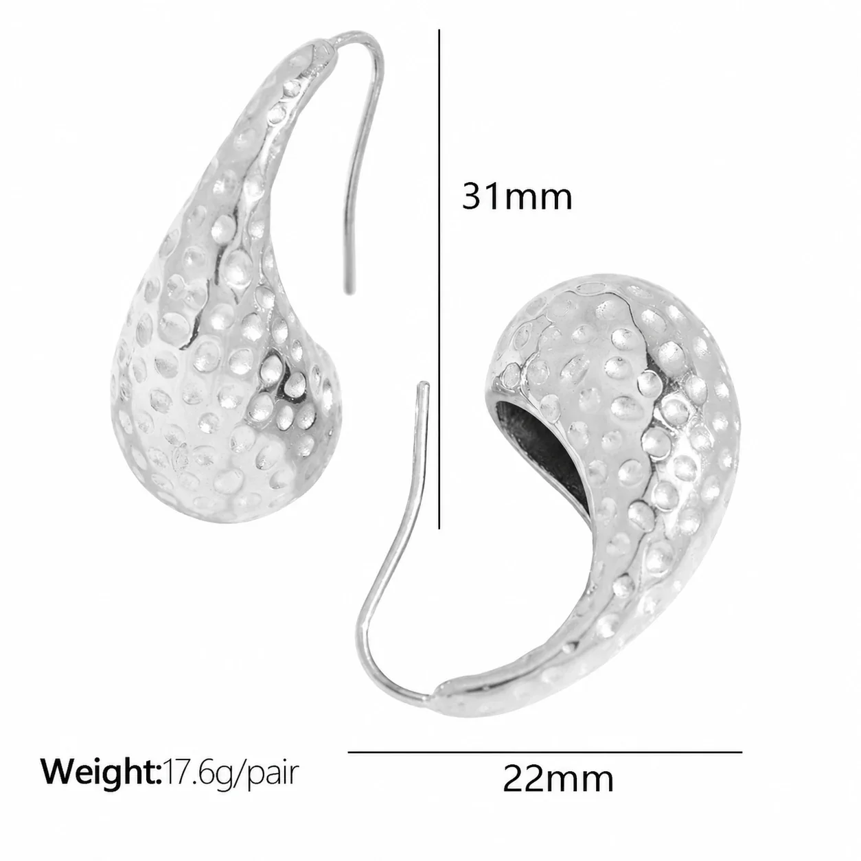 Foto del producto: Pendientes de Gancho en Forma de Gota con Volumen Orgánico, Acero Inoxidable