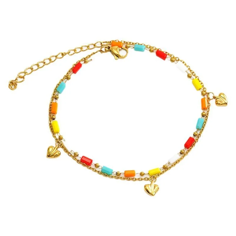 Playful Gold PVD 316 Stainless Steel Beaded Heart Anklet