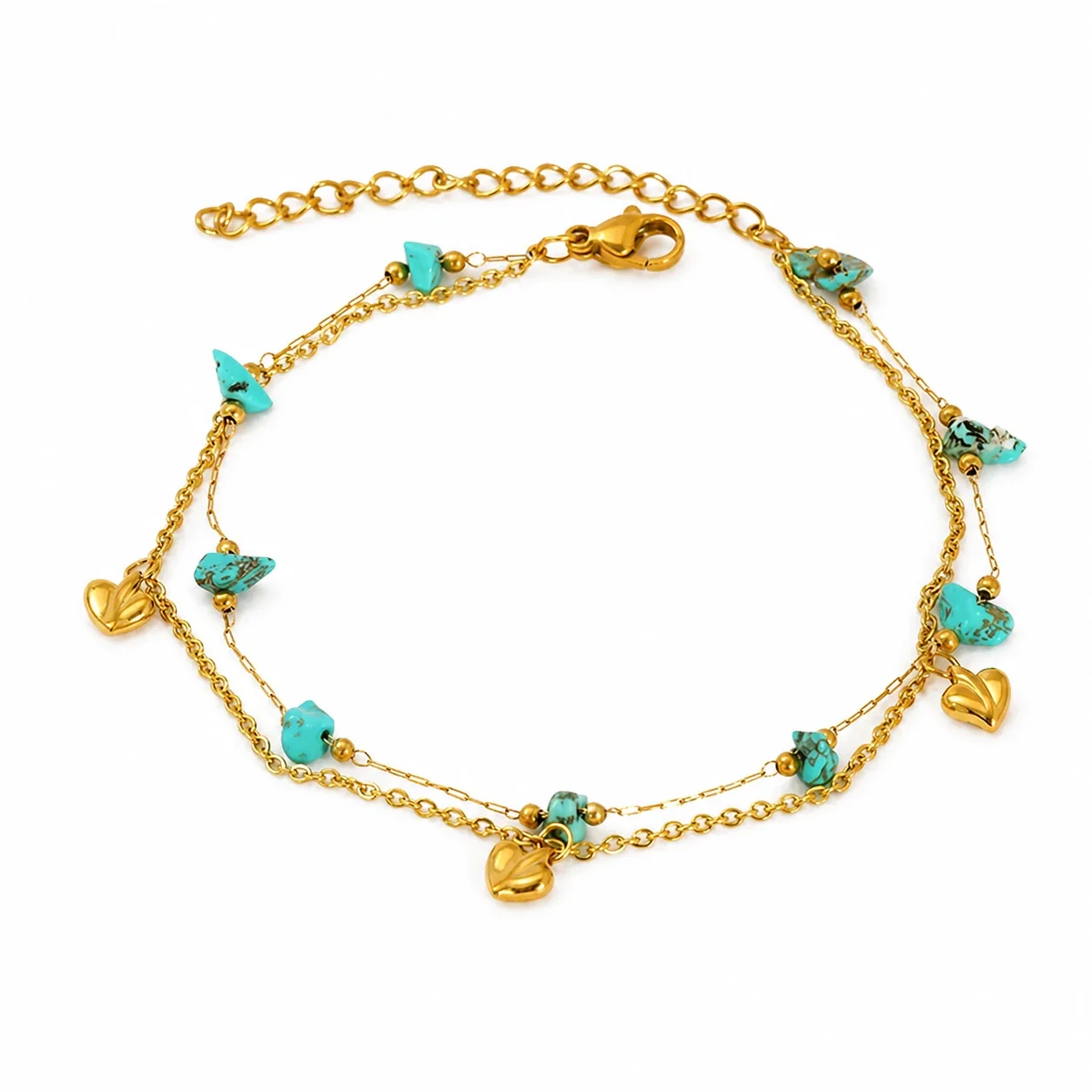 Playful Gold PVD 316 Stainless Steel Beaded Heart Anklet