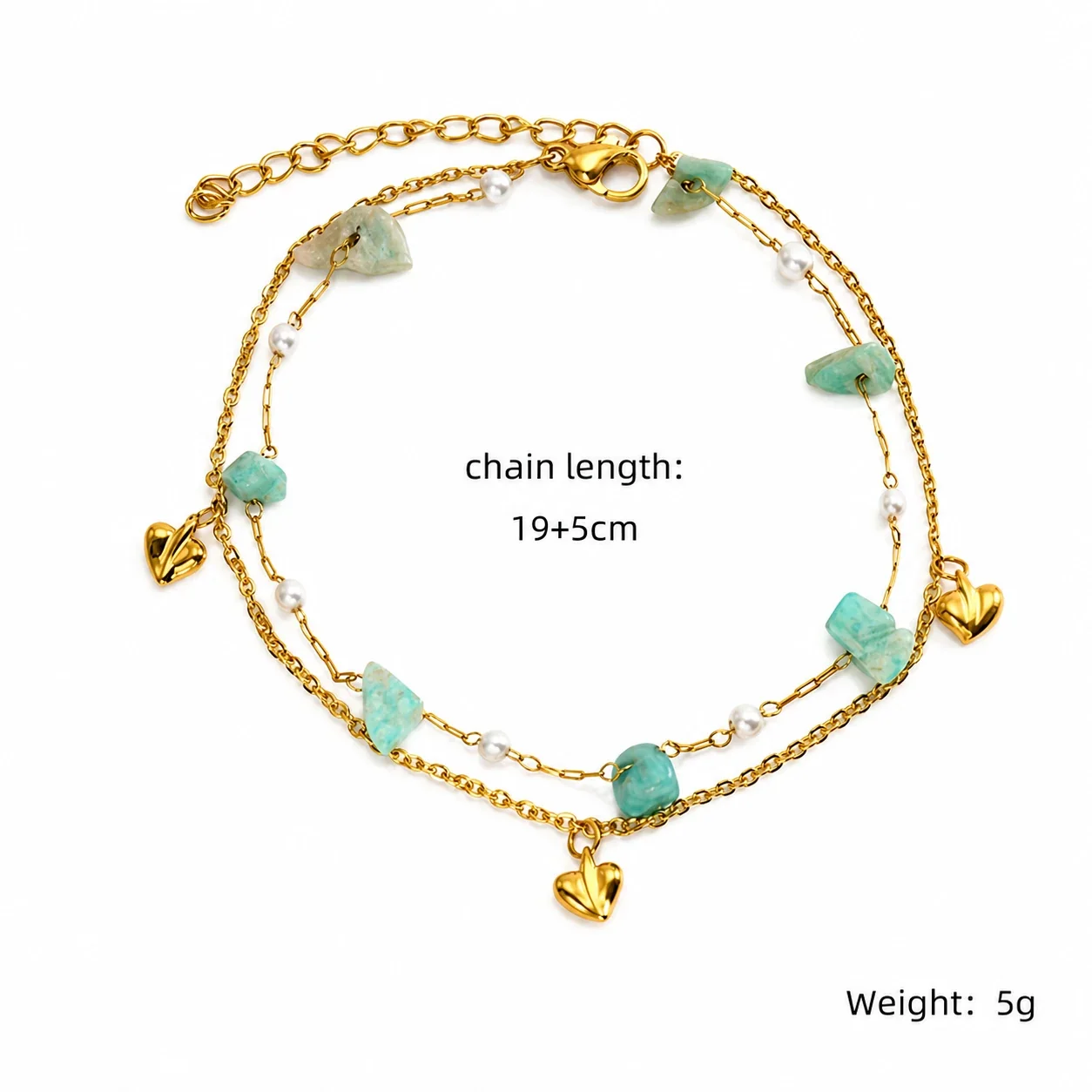 Playful Gold PVD 316 Stainless Steel Beaded Heart Anklet - Multicolor Bead