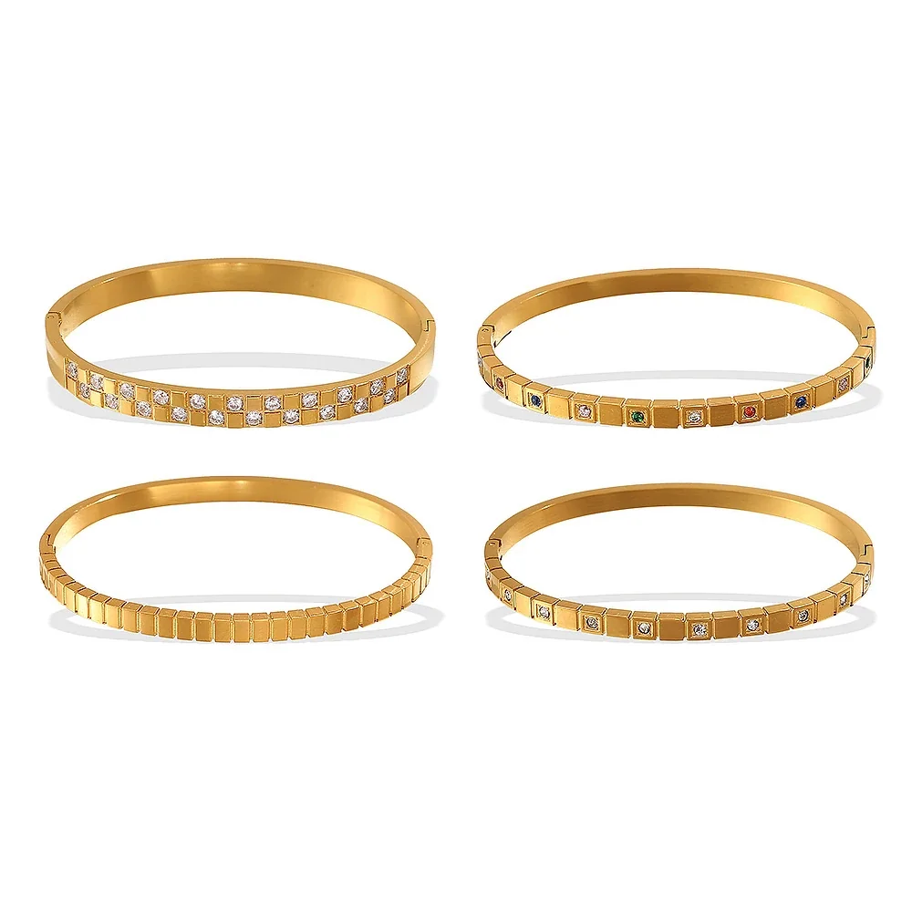 Geometric Square Crystal Bangle, Stainless Steel