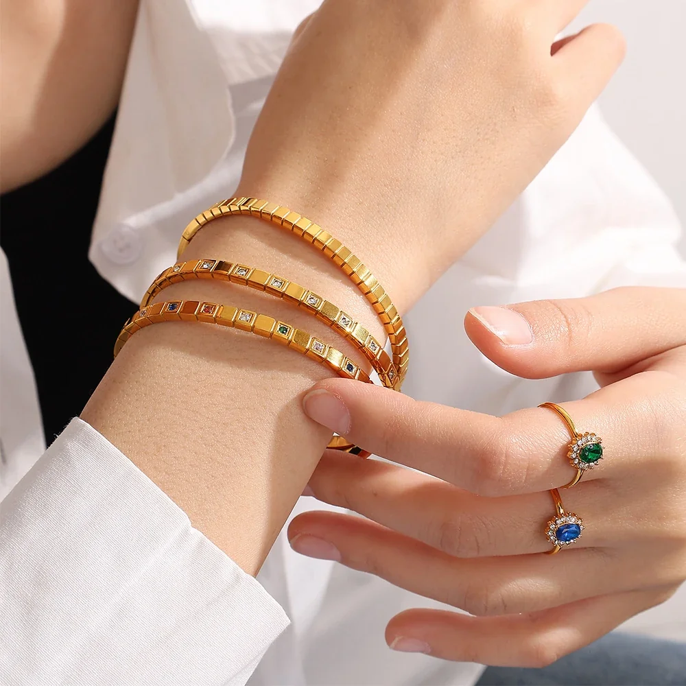 Geometric Square Crystal Bangle, Stainless Steel