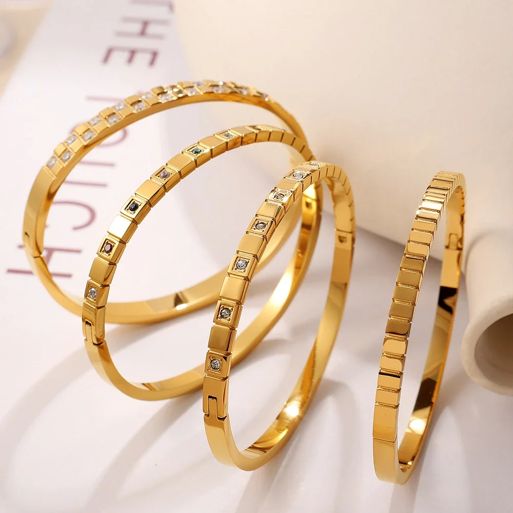 Geometric Square Crystal Bangle, Stainless Steel