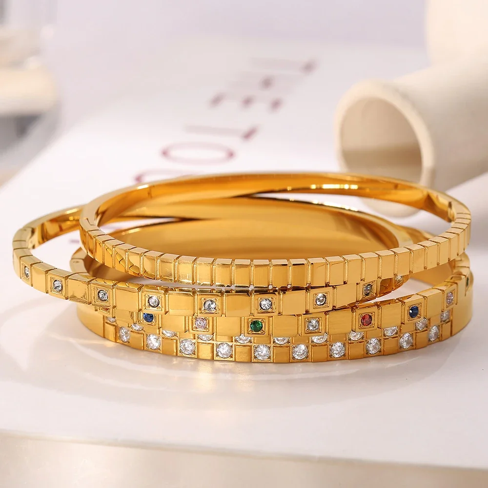 Geometric Square Crystal Bangle, Stainless Steel