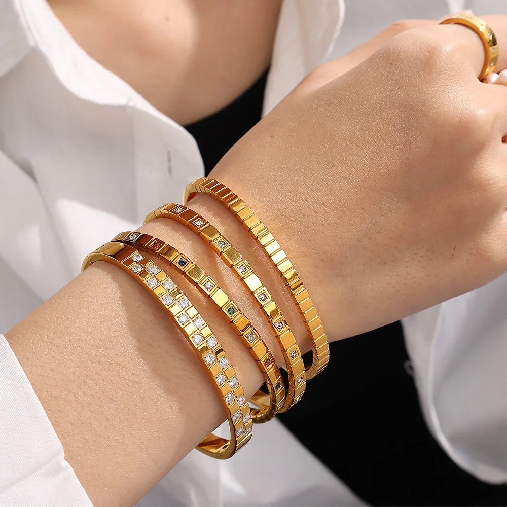 Geometric Square Crystal Bangle, Stainless Steel