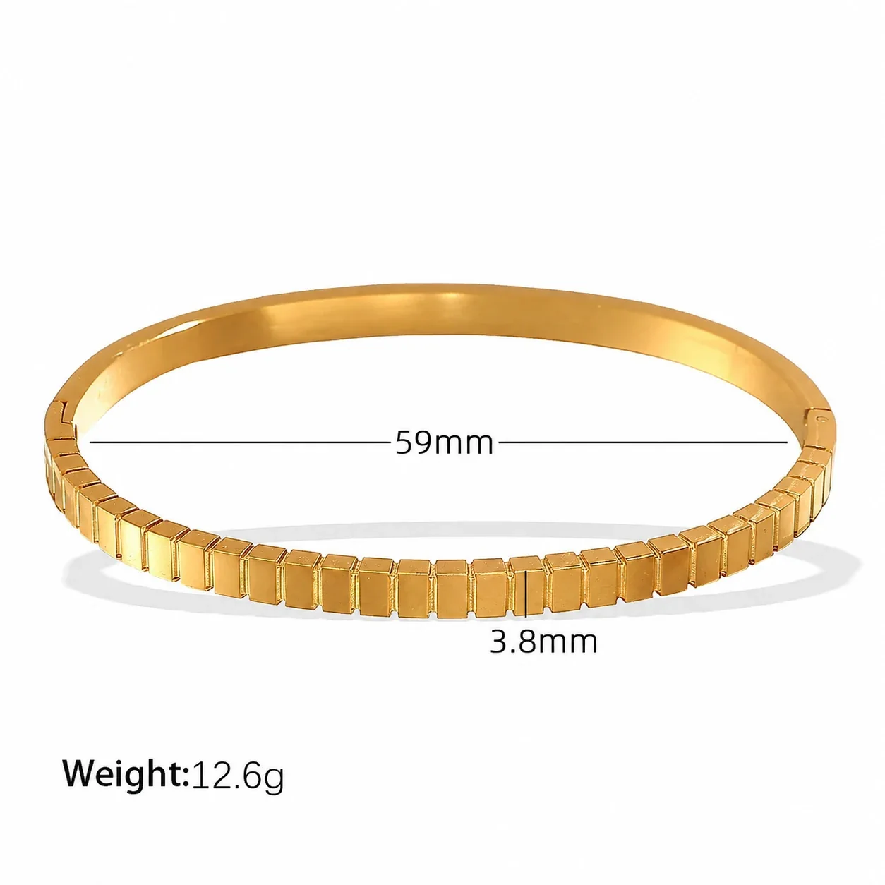 Geometric Square Crystal Bangle, Stainless Steel - Gold