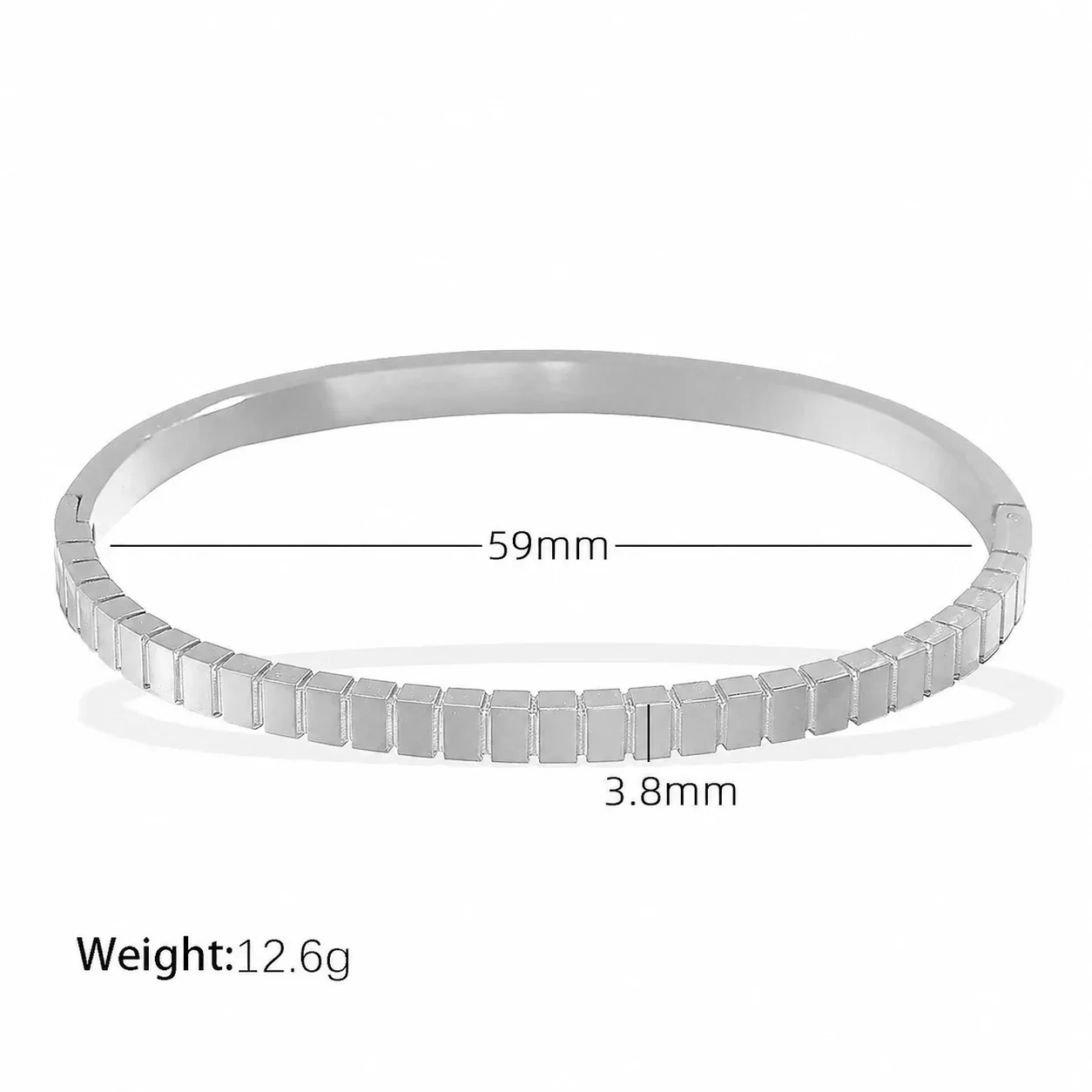Geometric Square Crystal Bangle, Stainless Steel - Silver