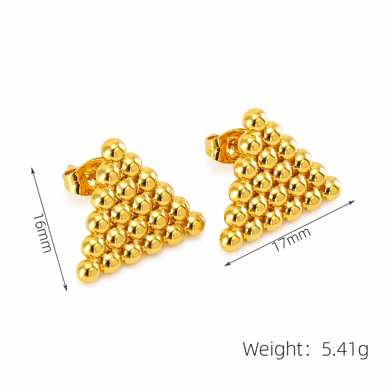 Sculptural Gold-Plated Stainless Steel Bead Grid Stud Earrings - Gold Heart