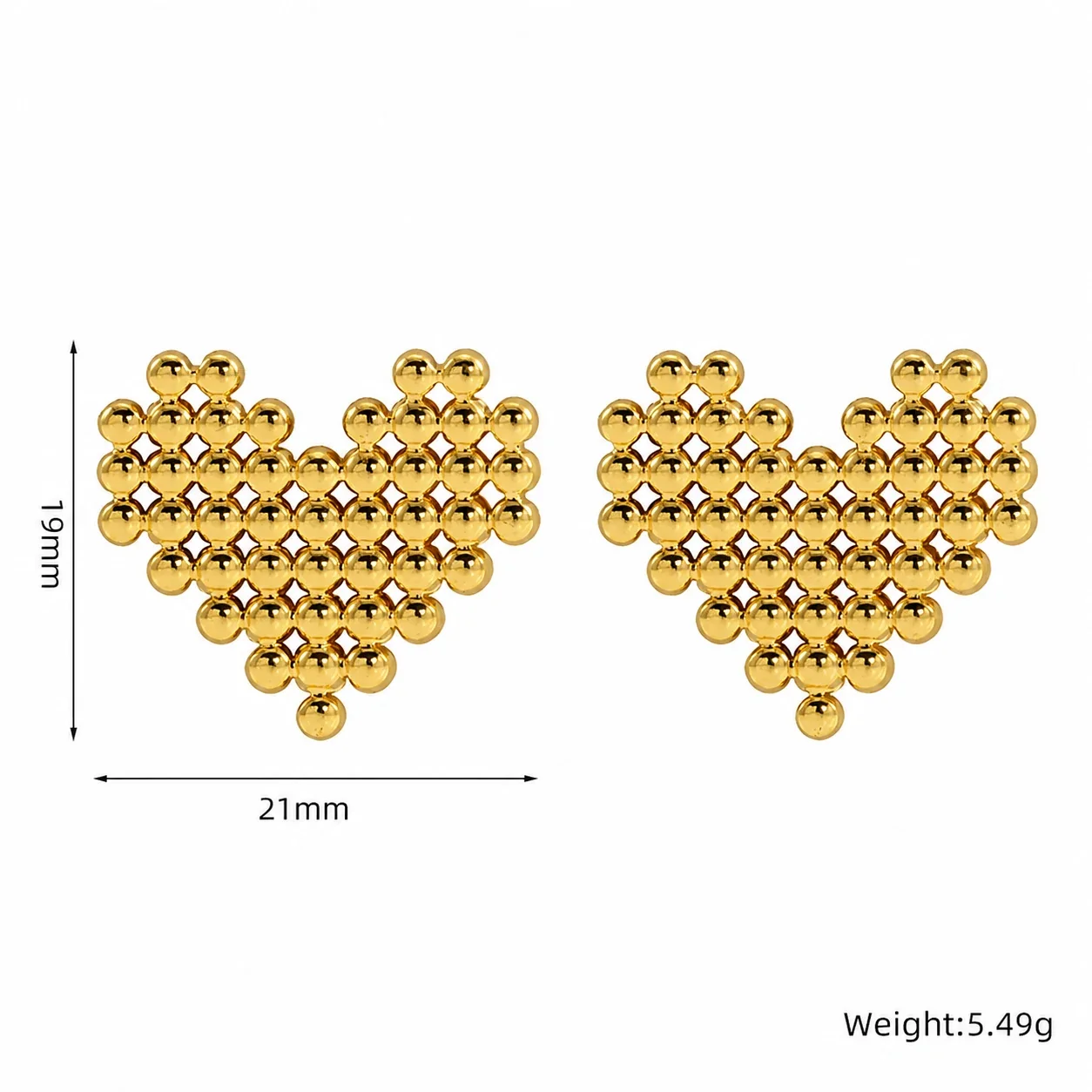 Sculptural Gold-Plated Stainless Steel Bead Grid Stud Earrings - Gold Diamond Square