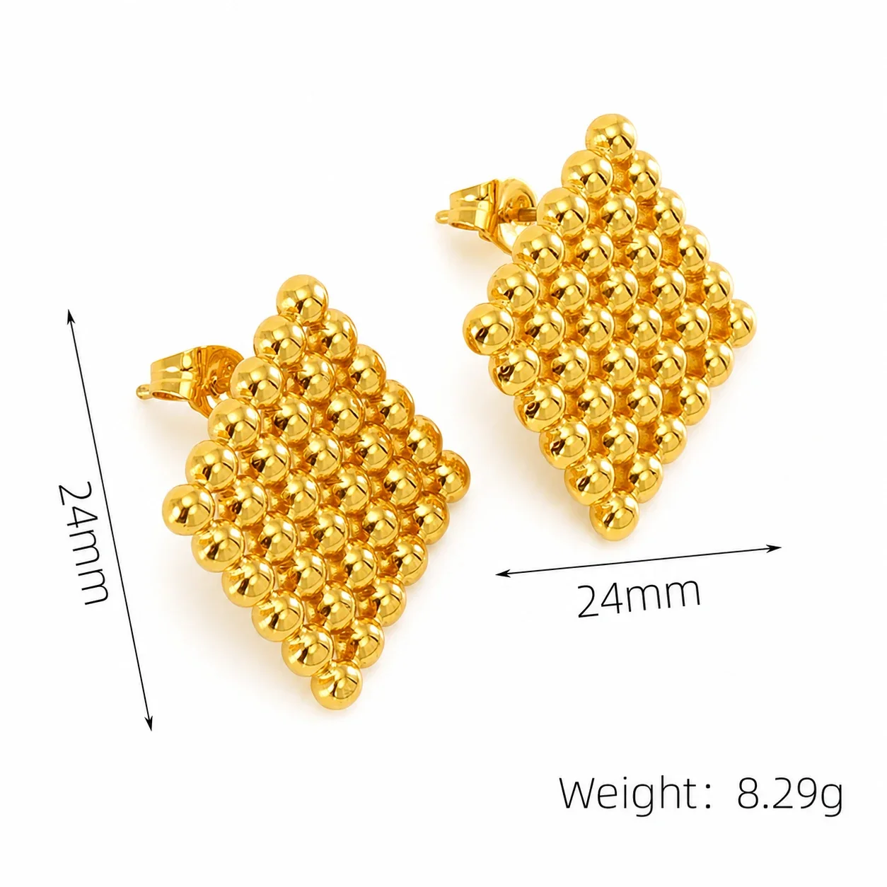 Sculptural Gold-Plated Stainless Steel Bead Grid Stud Earrings - Gold Triangle
