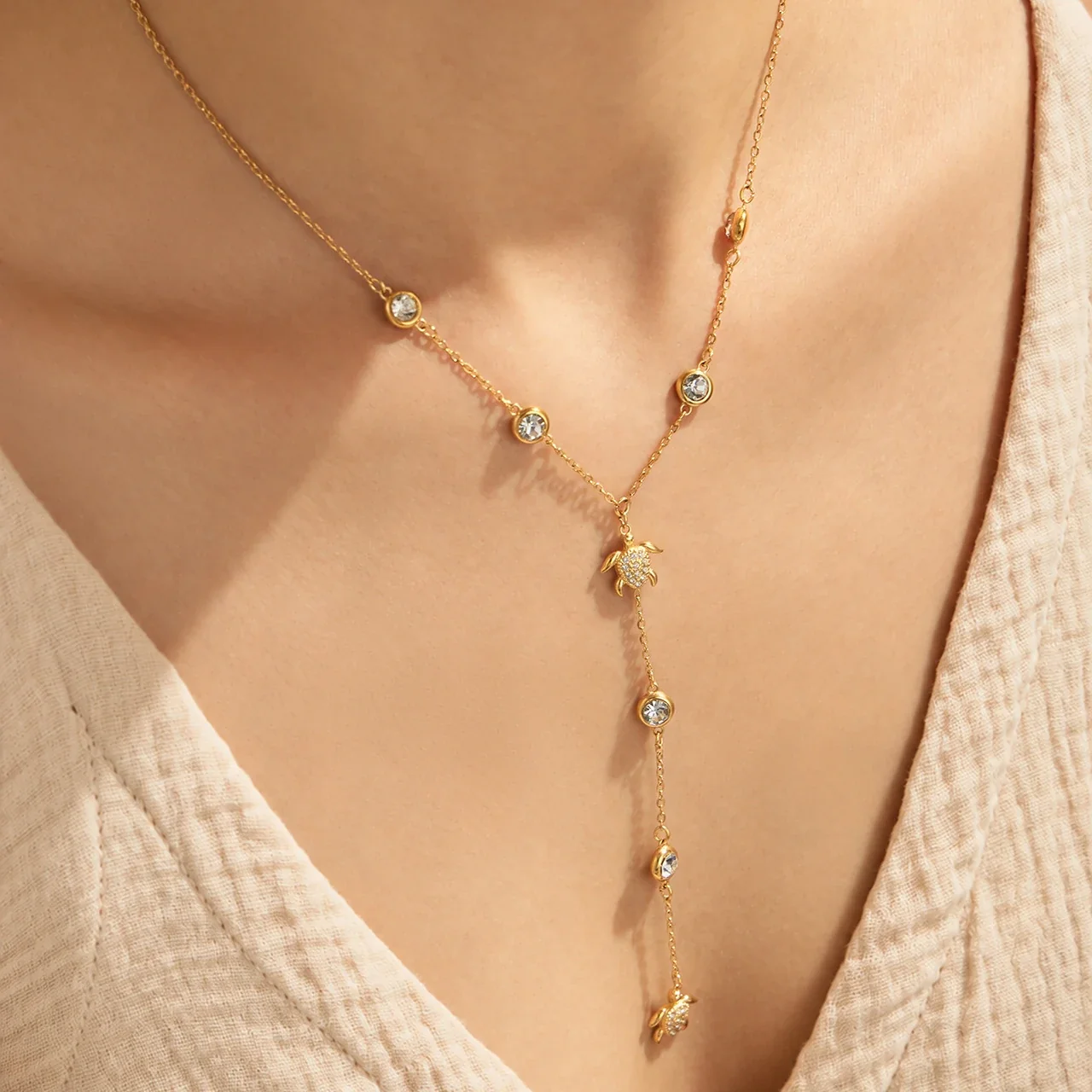 Produktfoto: Y-Collier mit Zirkonia-Motiven in Zargenfassung, Gold-PVD-Edelstahl
