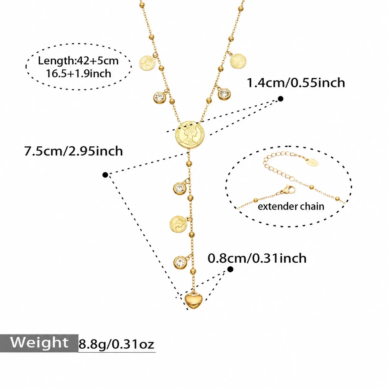 Produktfoto: Y-Collier mit Zirkonia-Motiven in Zargenfassung, Gold-PVD-Edelstahl