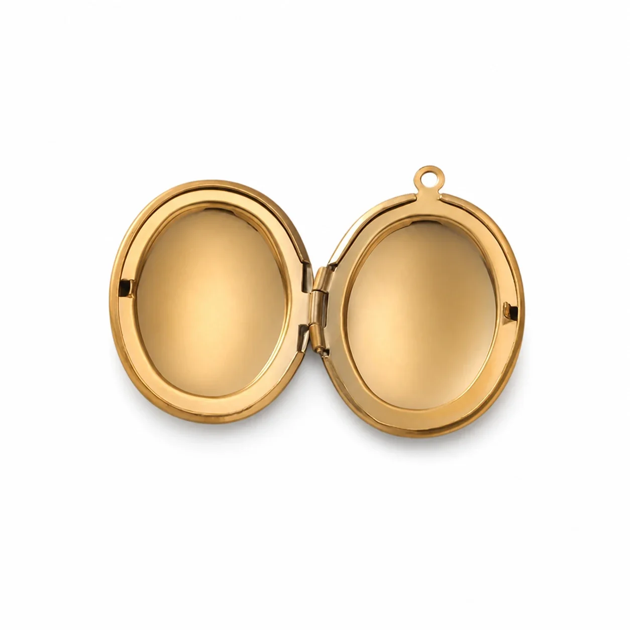 Polished 316 Stainless Steel Oval Locket Pendant - 18K Gold