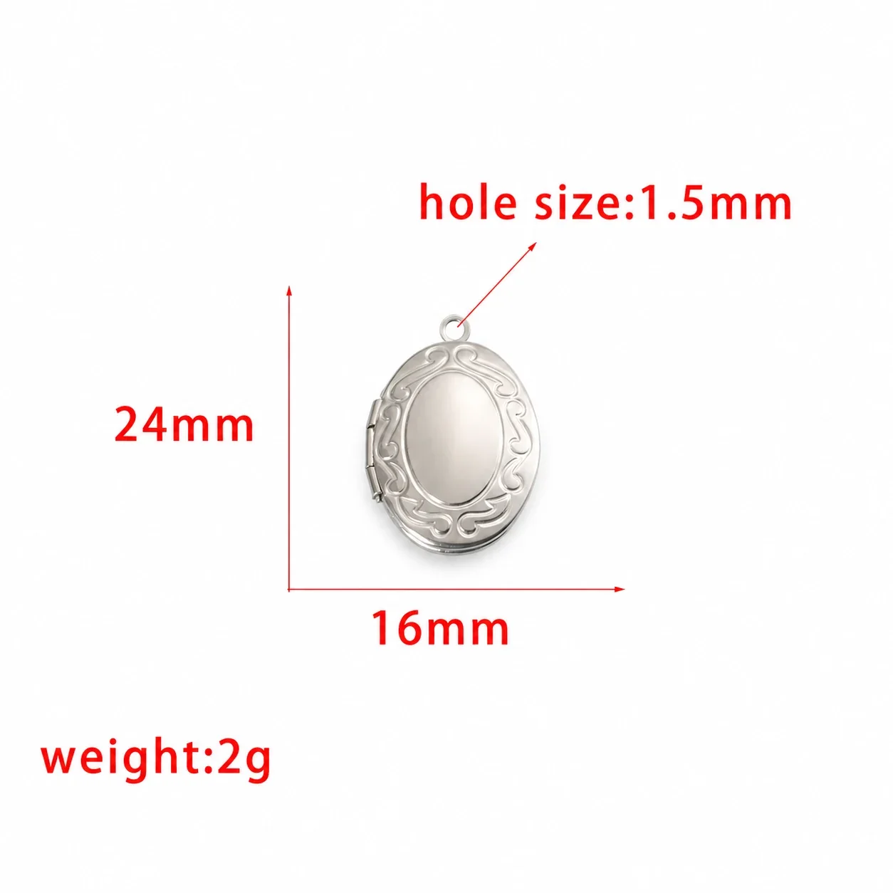 Polished 316 Stainless Steel Oval Locket Pendant - Silver Oval
