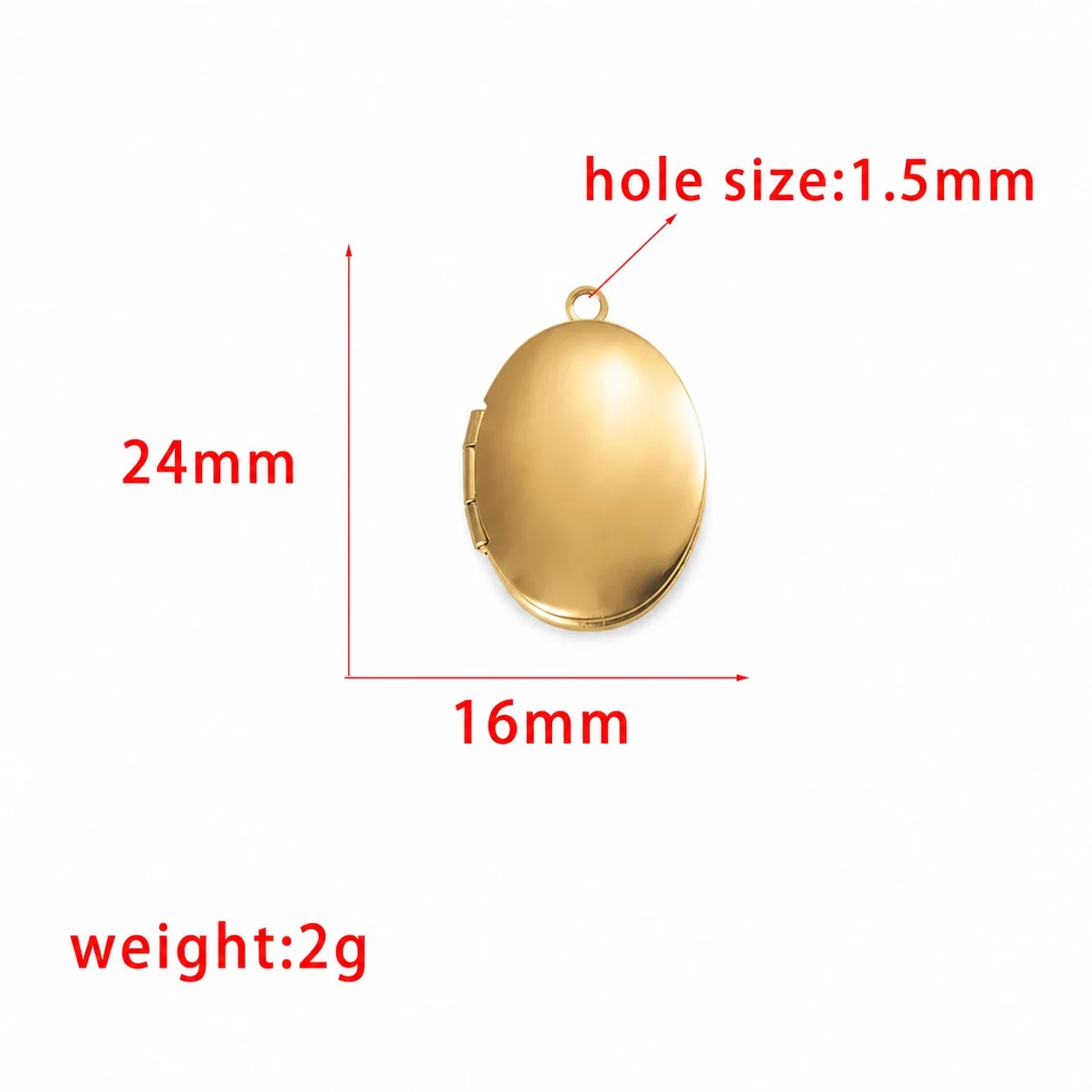 Polished 316 Stainless Steel Oval Locket Pendant - Gold Smooth x mm