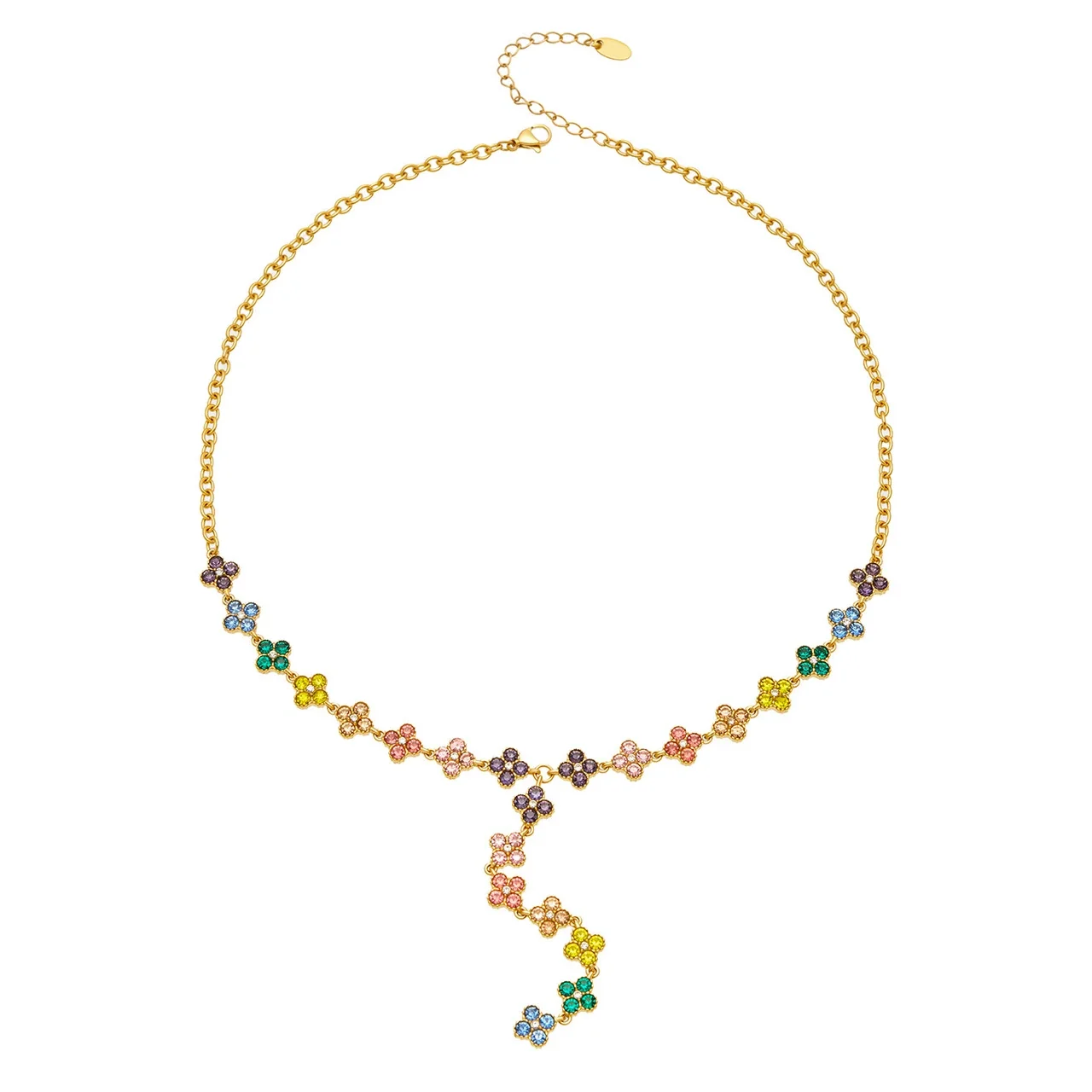 Vivid 316L Stainless Steel Gold PVD Clover CZ Y Necklace