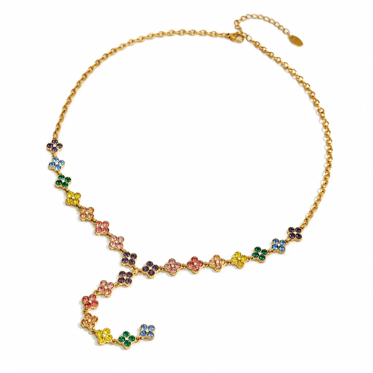 Vivid 316L Stainless Steel Gold PVD Clover CZ Y Necklace