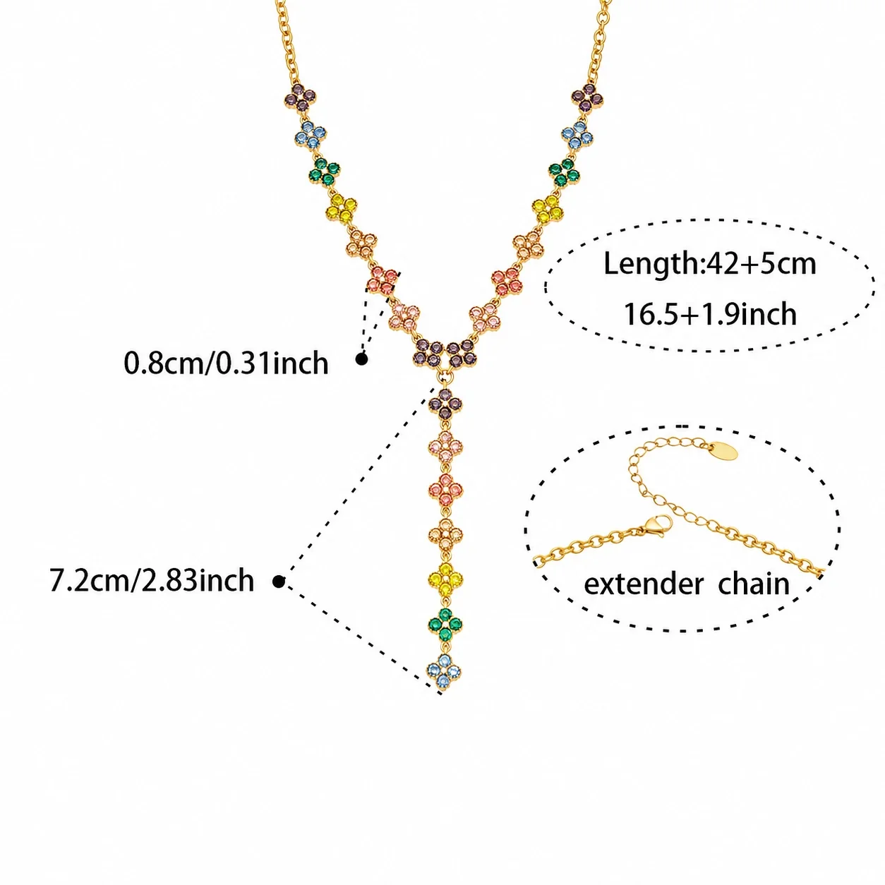 Vivid 316L Stainless Steel Gold PVD Clover CZ Y Necklace - P653-Y-42+5cm