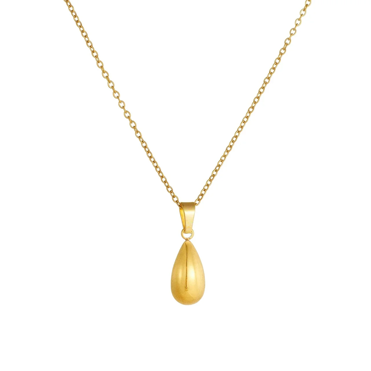 Teardrop Necklace, Oval Link Chain, Gold-Plated Stainless Steel