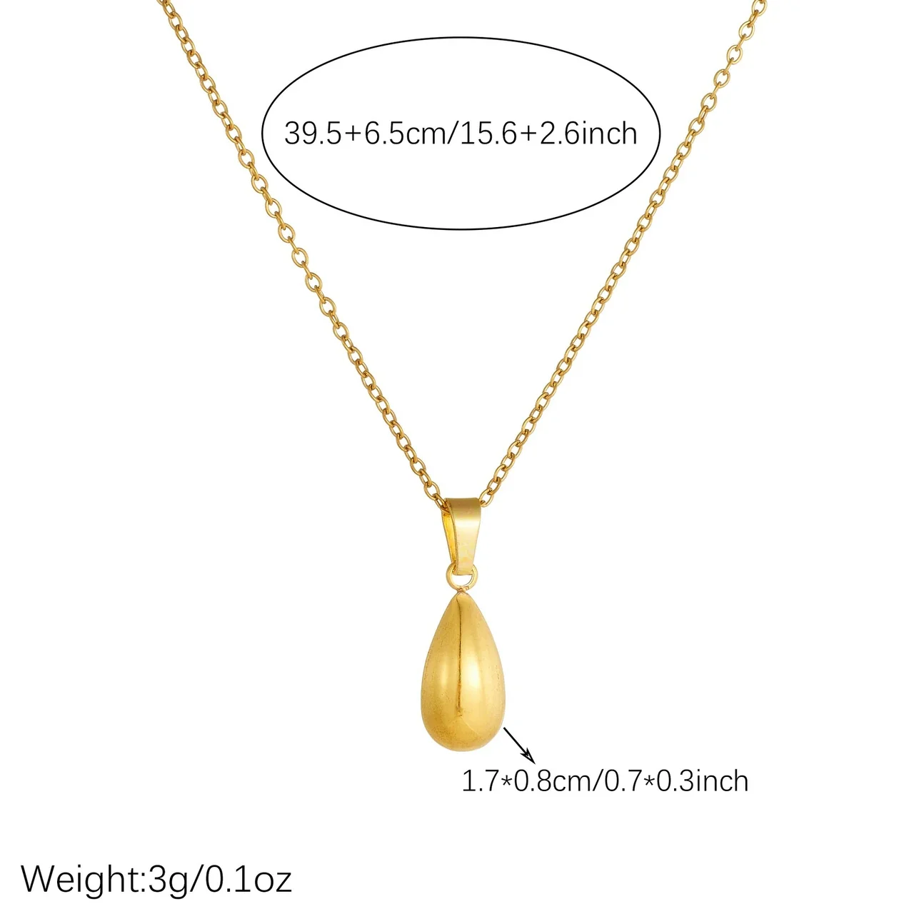 Teardrop Necklace, Oval Link Chain, Gold-Plated Stainless Steel