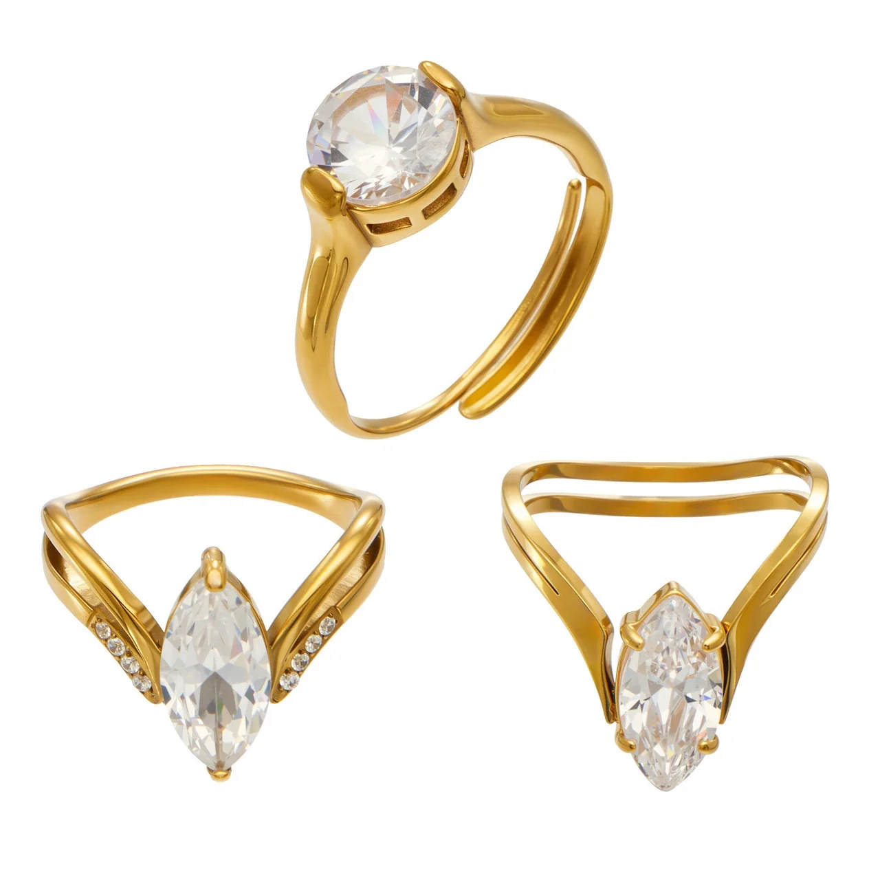 Ring: Verstelbare marquise-CZ met gespleten ringband, 18K verguld