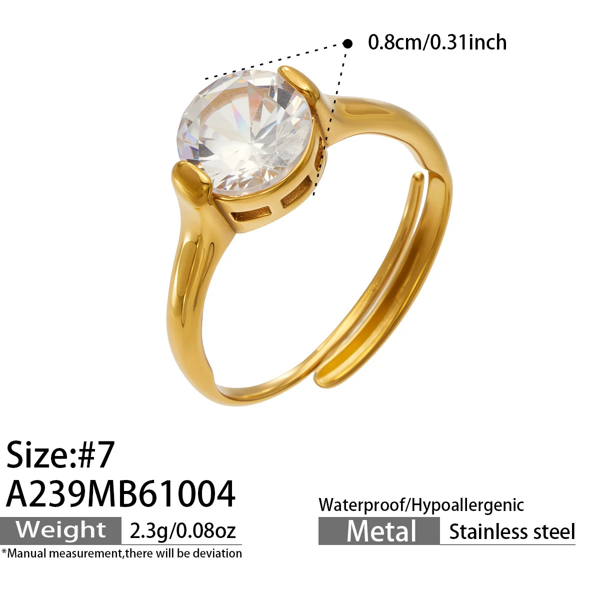 Ring: Verstelbare marquise-CZ met gespleten ringband, 18K verguld productfoto