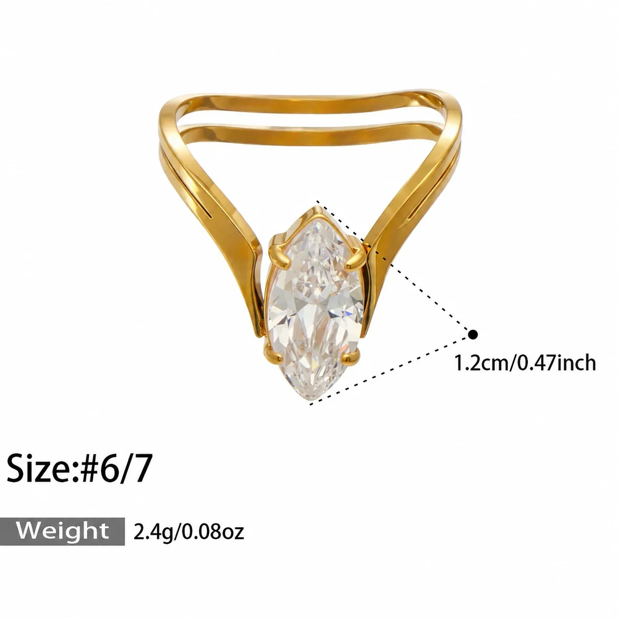 Ring: Verstelbare marquise-CZ met gespleten ringband, 18K verguld productfoto