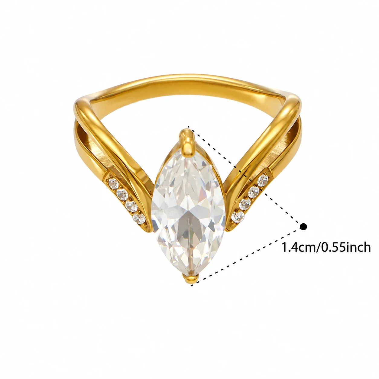 Ring: Verstelbare marquise-CZ met gespleten ringband, 18K verguld productfoto