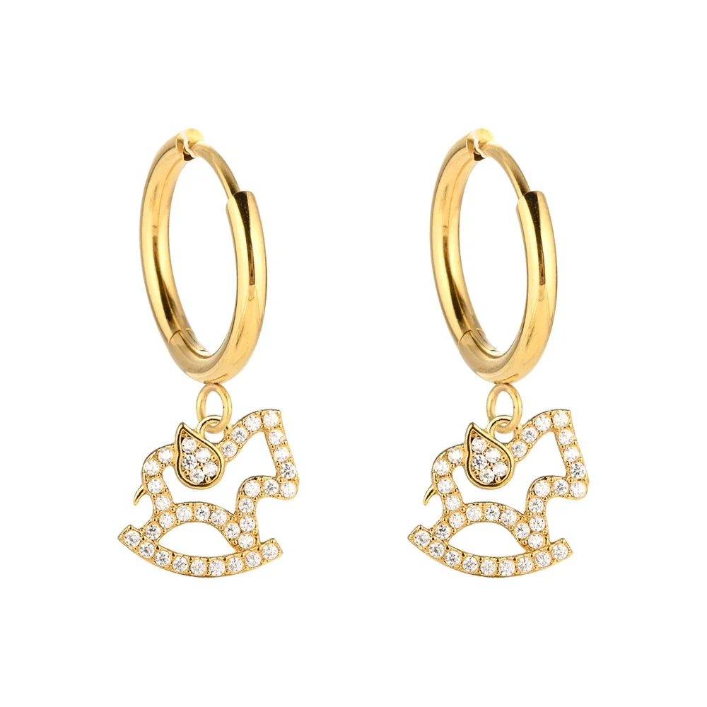 Playful 316 Stainless Steel CZ Charm Hoop Earrings