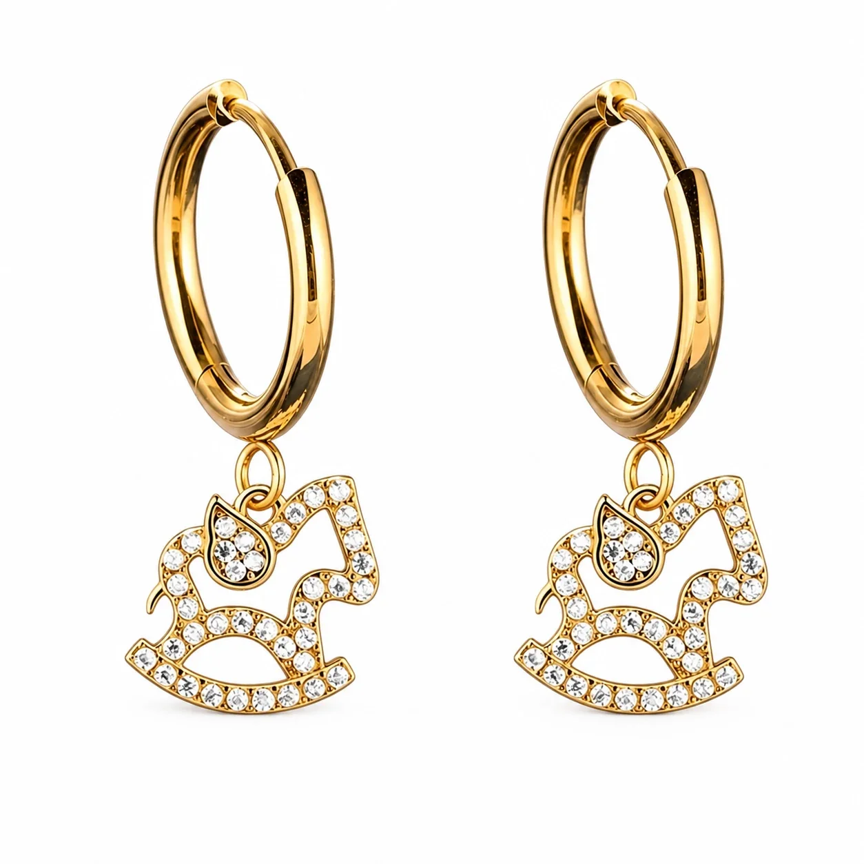 Playful 316 Stainless Steel CZ Charm Hoop Earrings