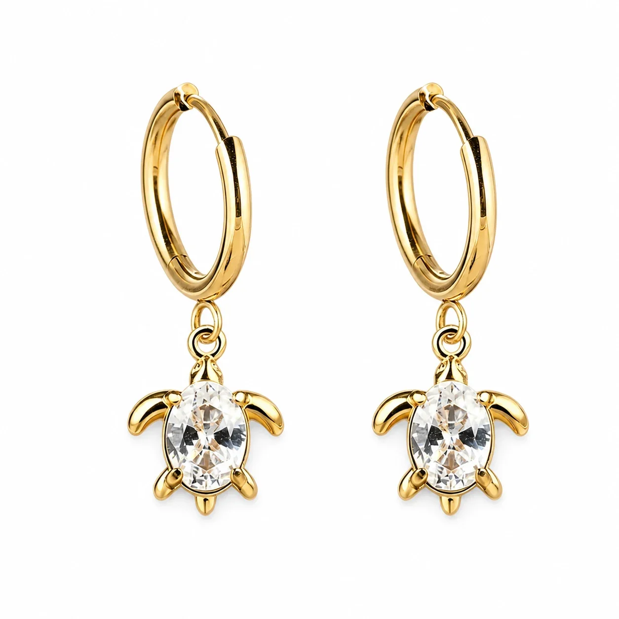Playful 316 Stainless Steel CZ Charm Hoop Earrings