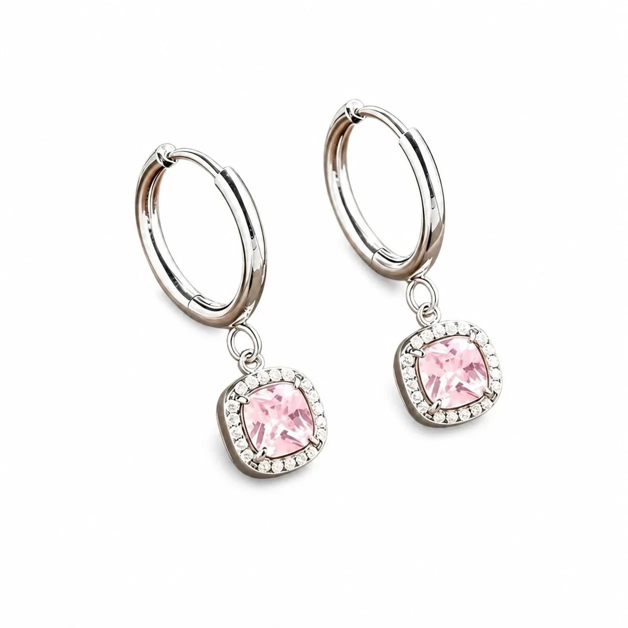 Playful 316 Stainless Steel CZ Charm Hoop Earrings