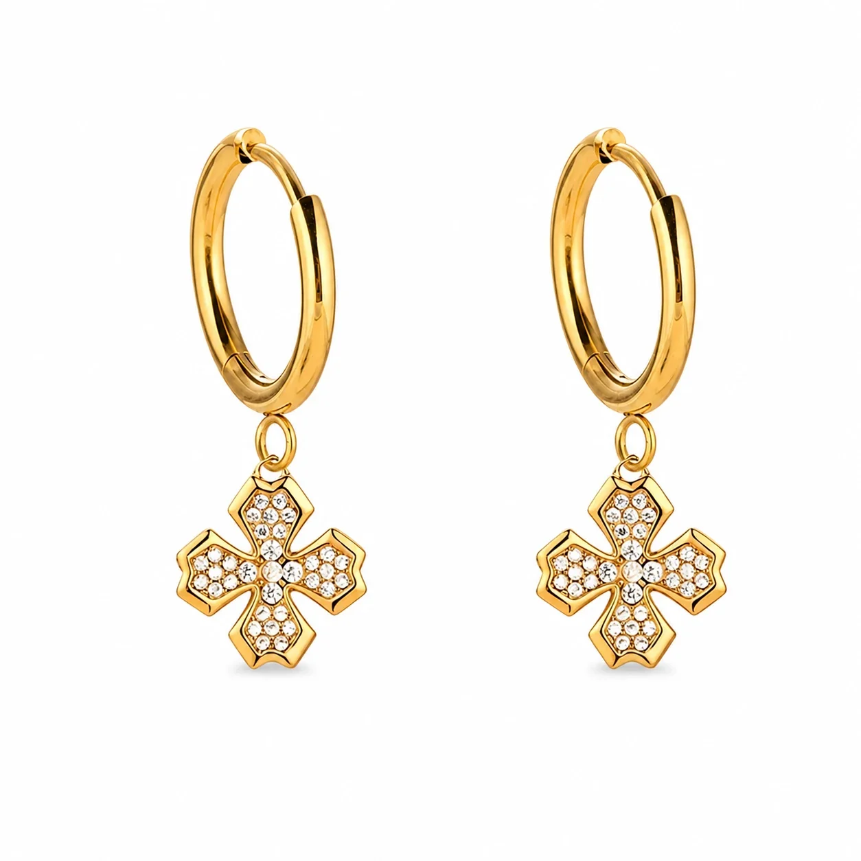 Playful 316 Stainless Steel CZ Charm Hoop Earrings