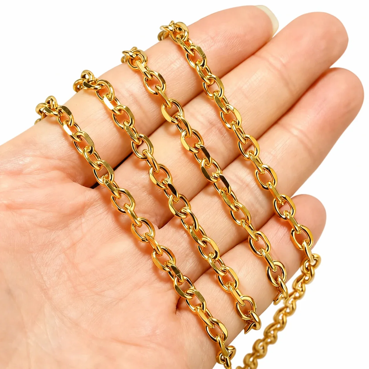 Refined Gold-Plated Stainless Steel Oval Rolo Chain Necklace