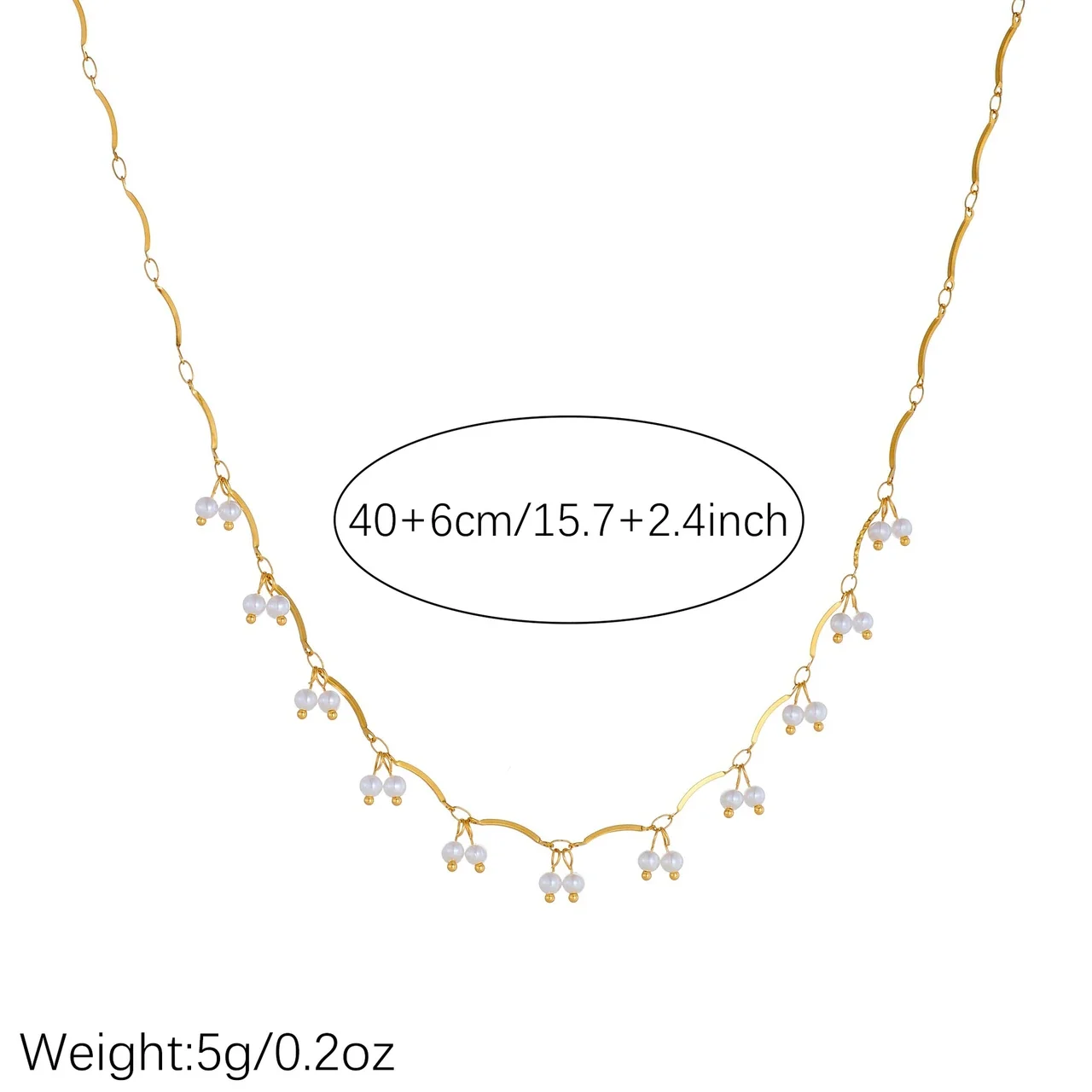 Pearl Cluster Wavy Tube Necklace, Gold-Plated Stainless Steel