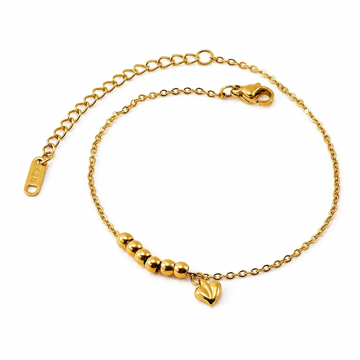 Delicate 18K Gold-Plated Steel Bead Heart Bracelet