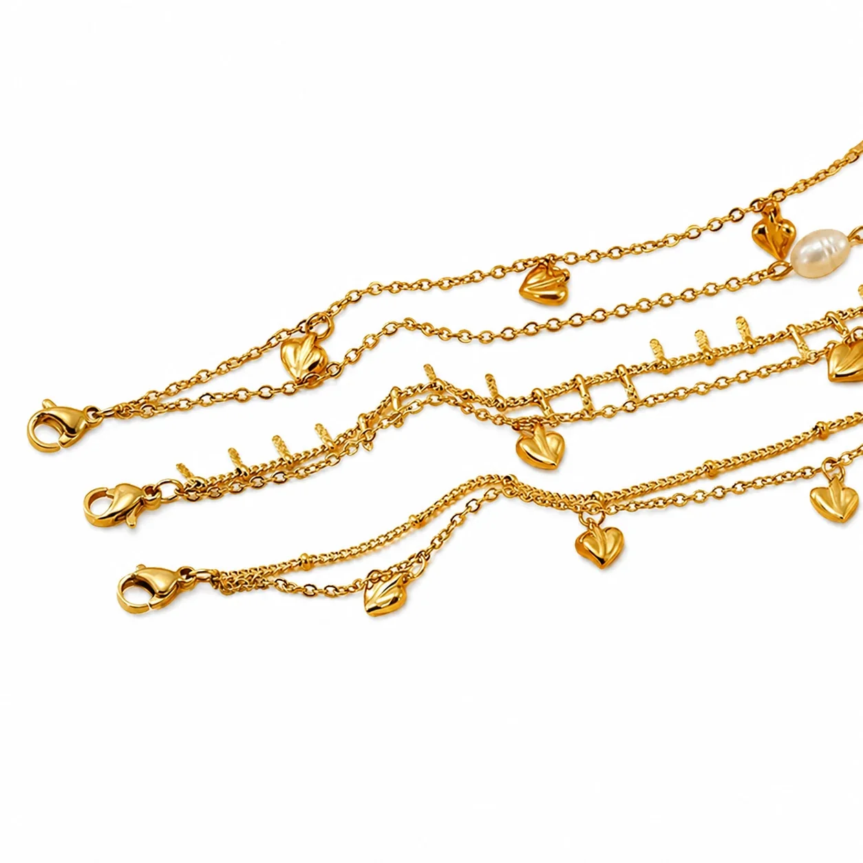 Delicate 18K Gold-Plated Steel Bead Heart Bracelet