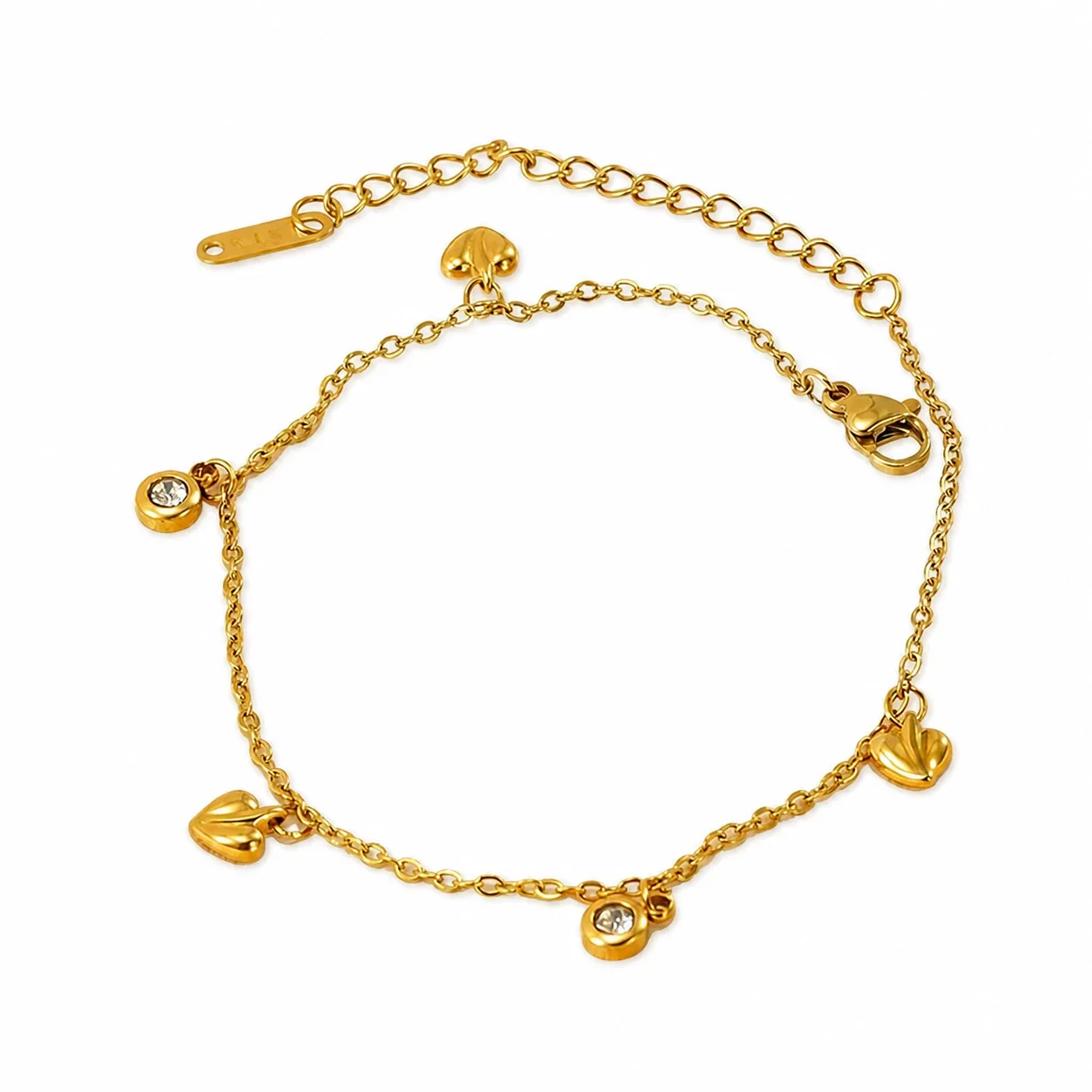 Delicate 18K Gold-Plated Steel Bead Heart Bracelet