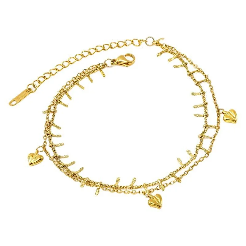Delicate 18K Gold-Plated Steel Bead Heart Bracelet