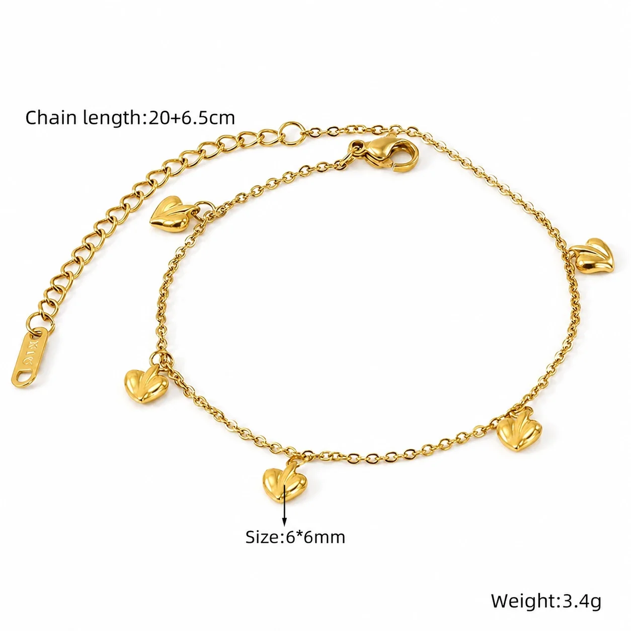 Delicate 18K Gold-Plated Steel Bead Heart Bracelet - Gold Pearl Heart