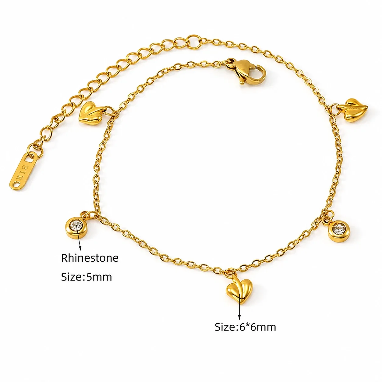 Delicate 18K Gold-Plated Steel Bead Heart Bracelet - Gold Mini Heart